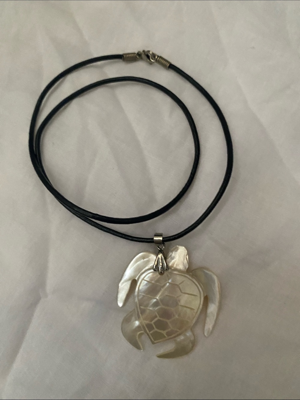 Mother of Pearl Sea Turtle Pendant Necklace - White